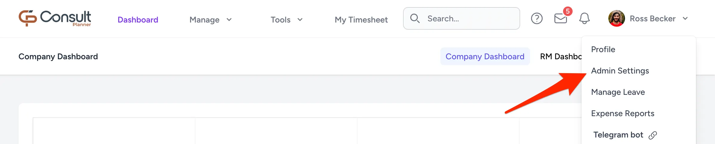 Admin settings page