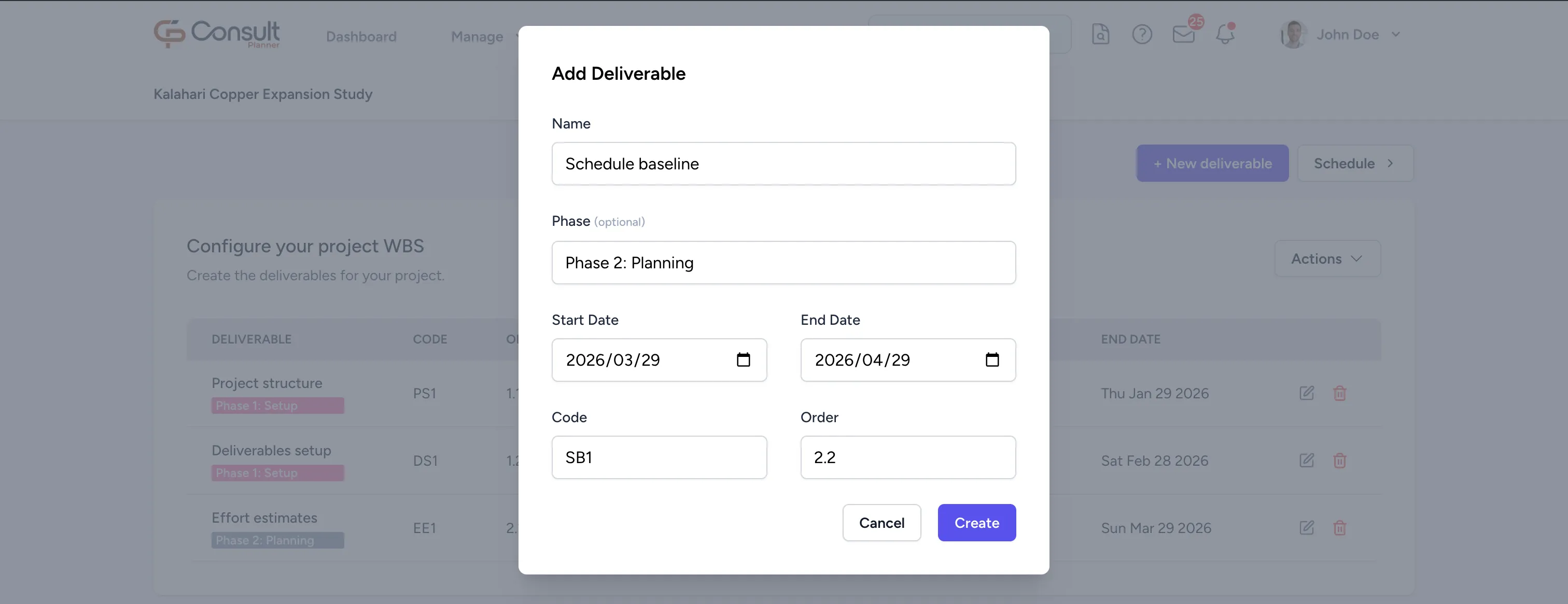 A completed deliverable form