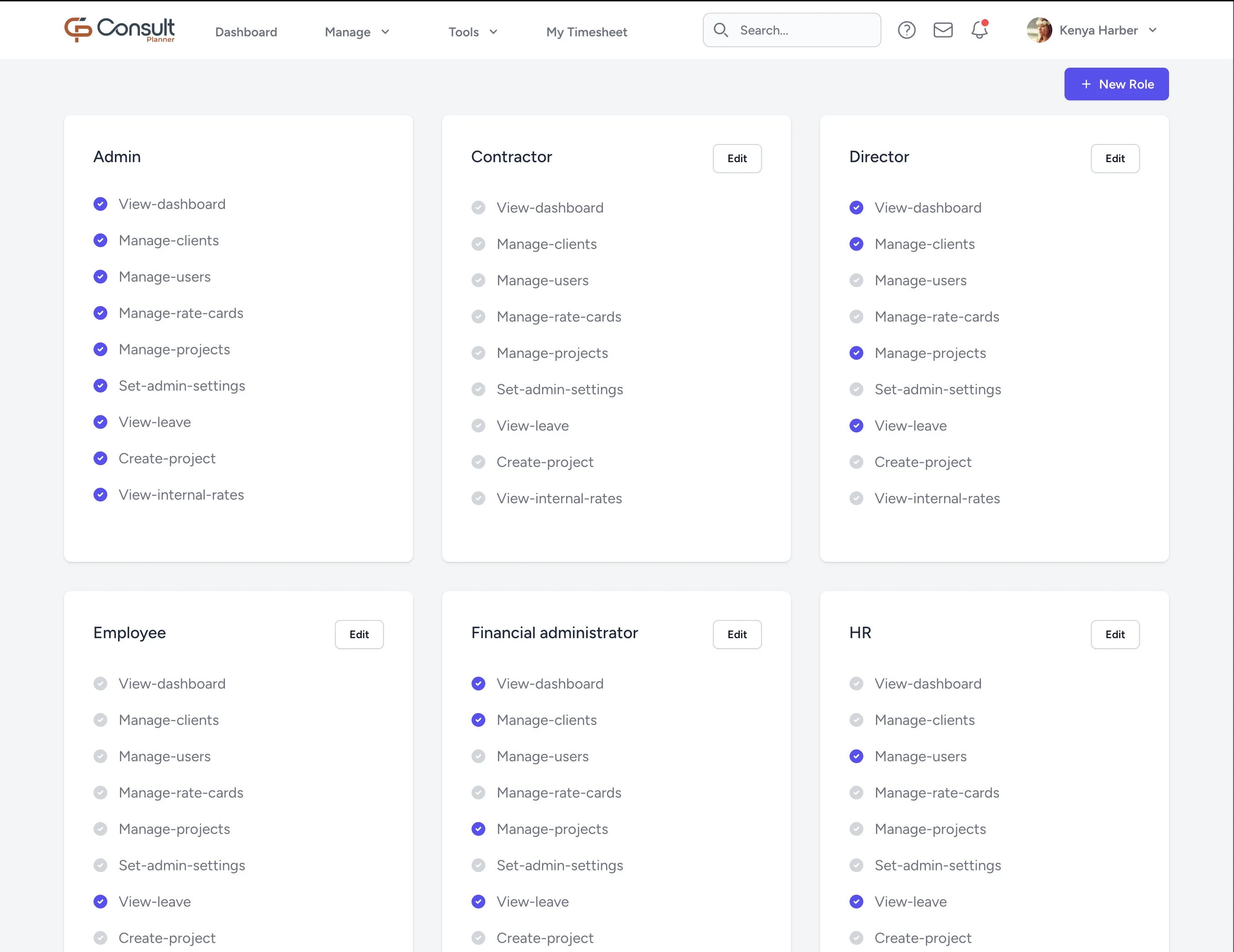 Default set of user roles