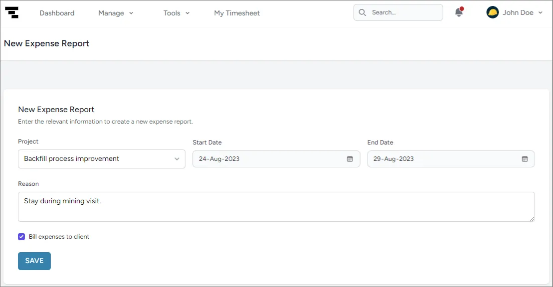A completed expense report