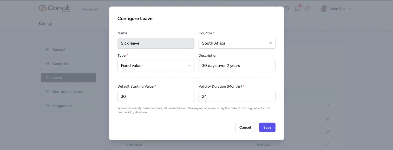 Configure leave view for a fixed value leave type