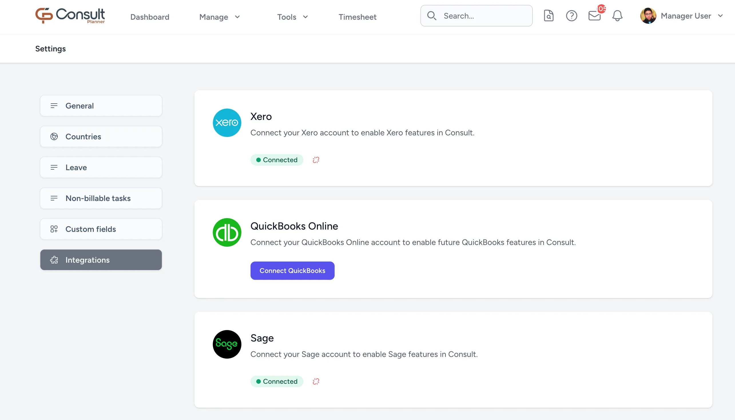 Integrations settings
