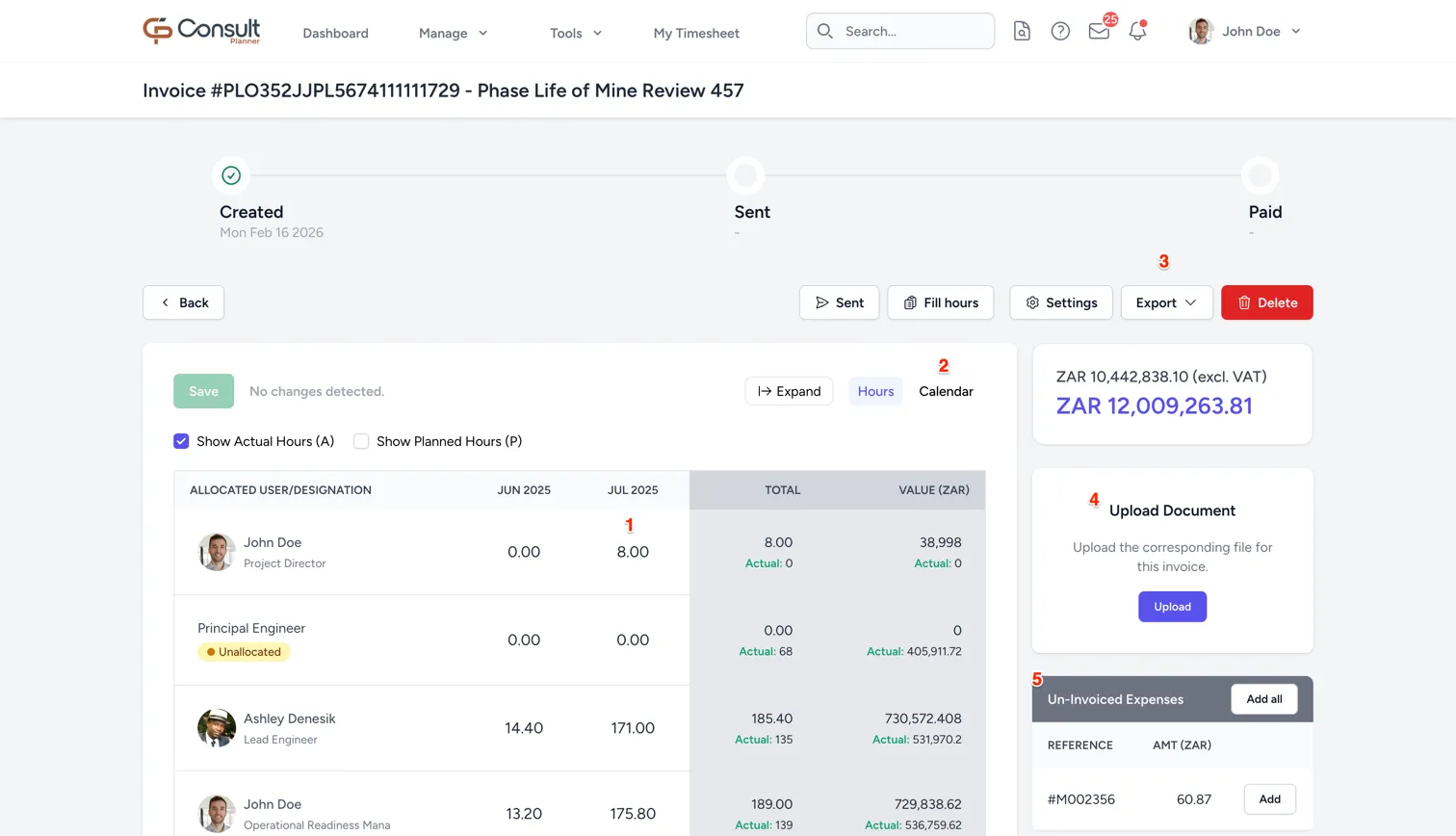 The invoice details page