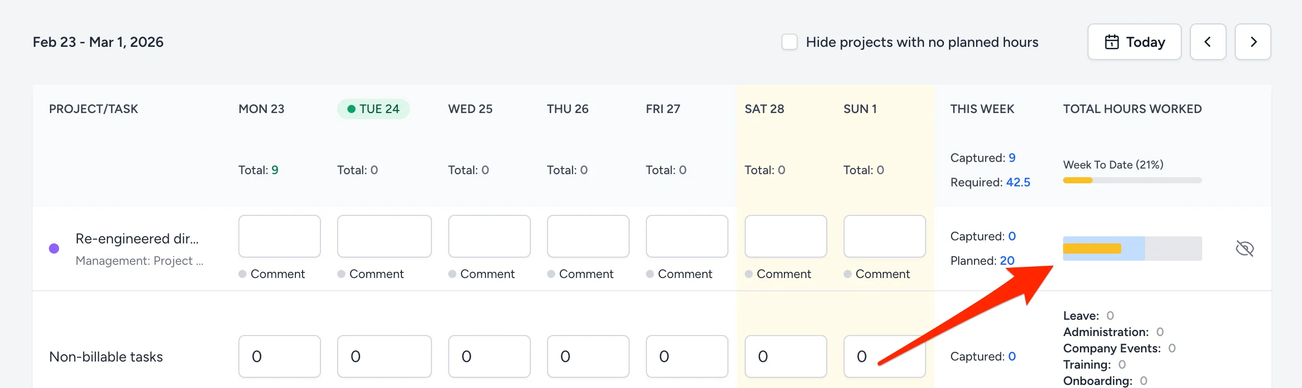 The hours progress visualiser on the timesheet
