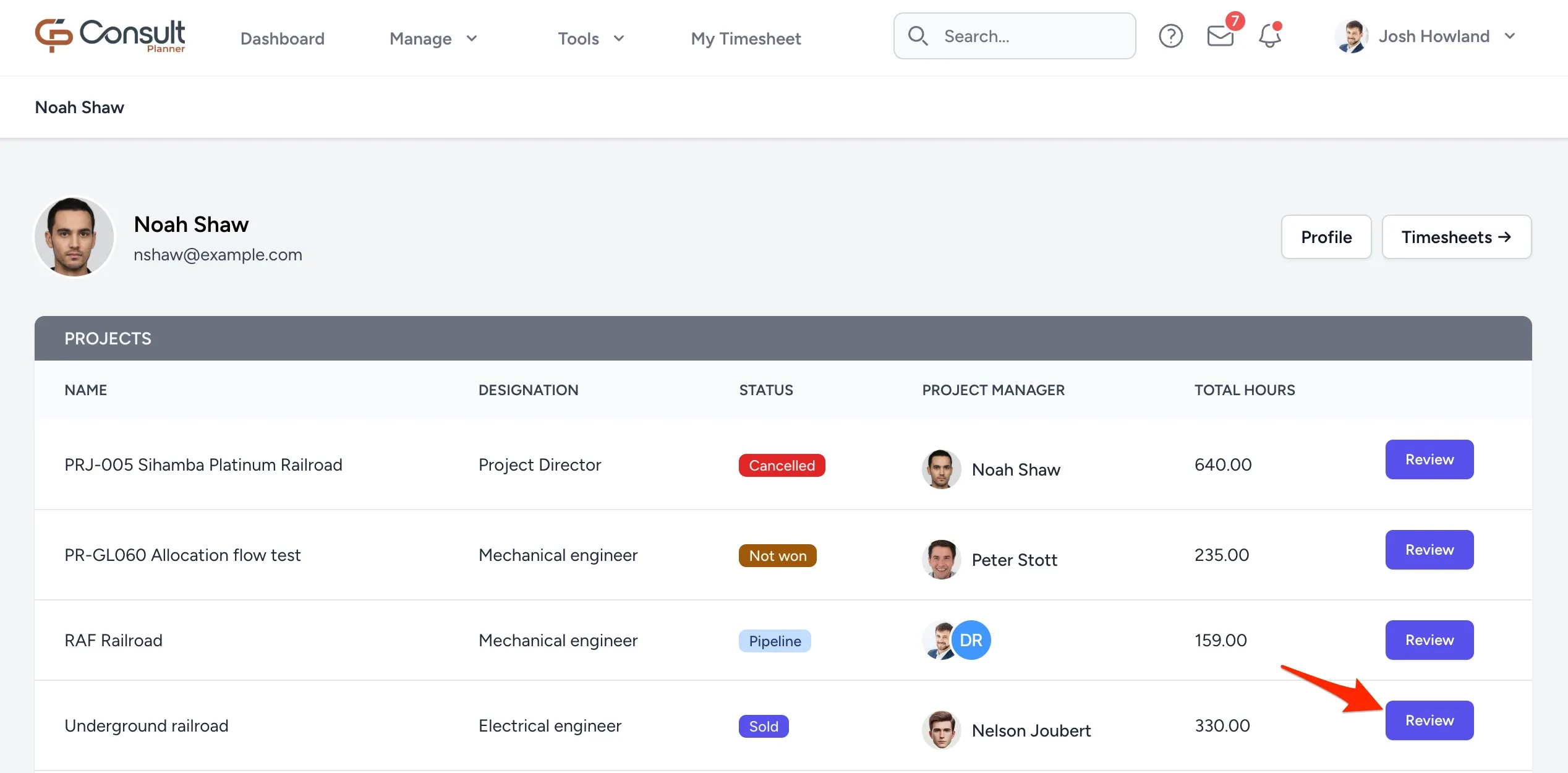 Reviewing a reference project on the RM Dashboard