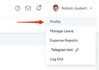 Selecting Profile from the user menu