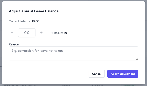 Edit user specific leave