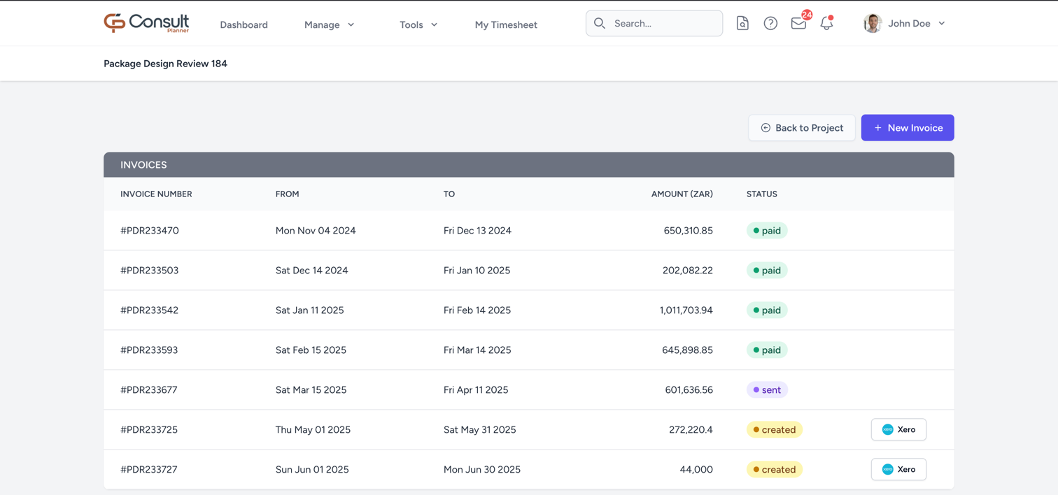 Project invoices